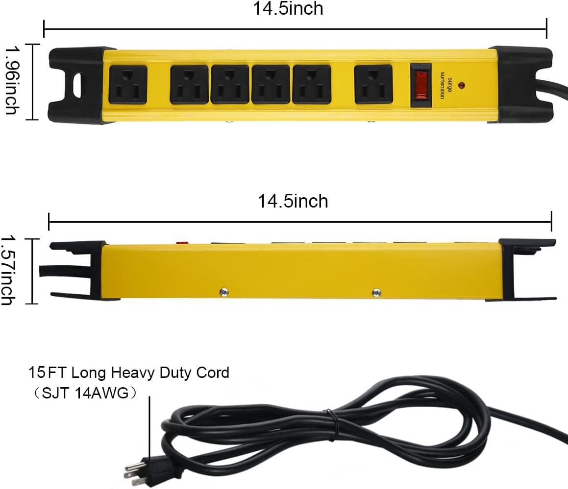 Strongway 6-Outlet Steel Power Strip, 14/3 Ga., 15 Amps