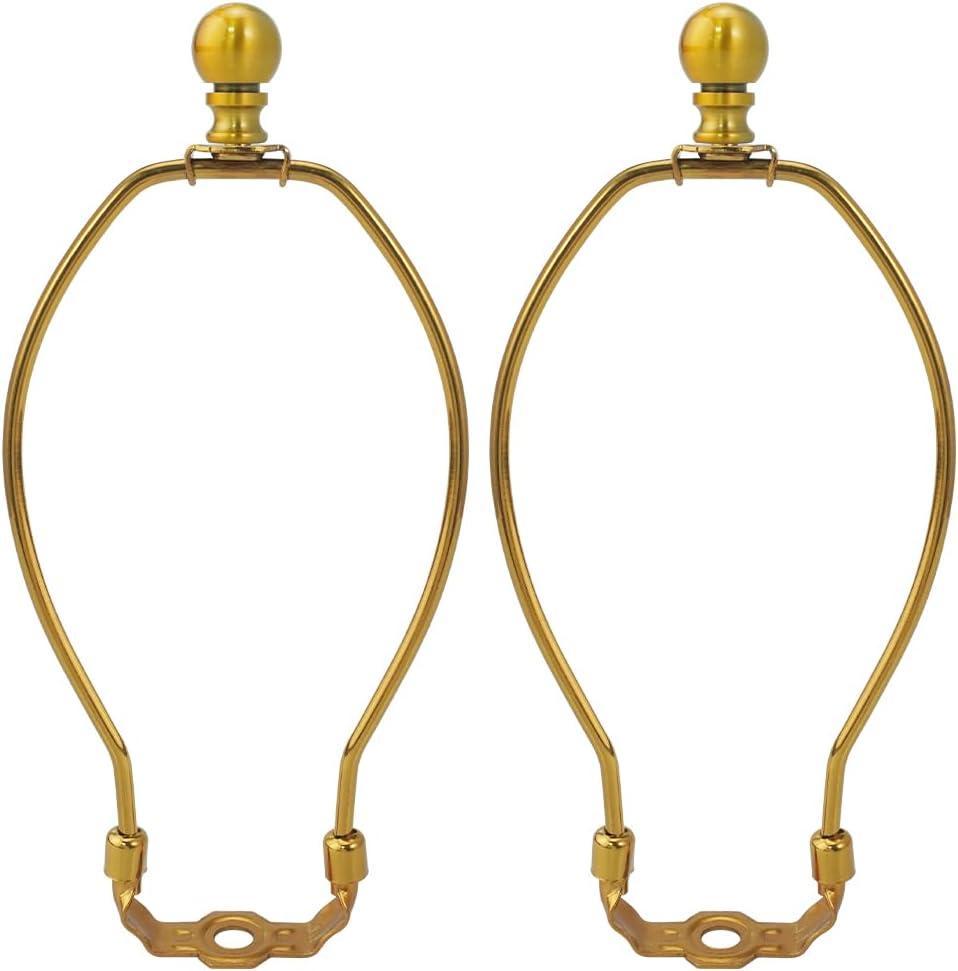 Royal Designs, Inc. Set of 2, 8 inch Polished Brass Lamp Shade Harp Holder with Lamp Finial, DIY Repair/Replacement, Heavy Duty, for Table/Floor Lamps