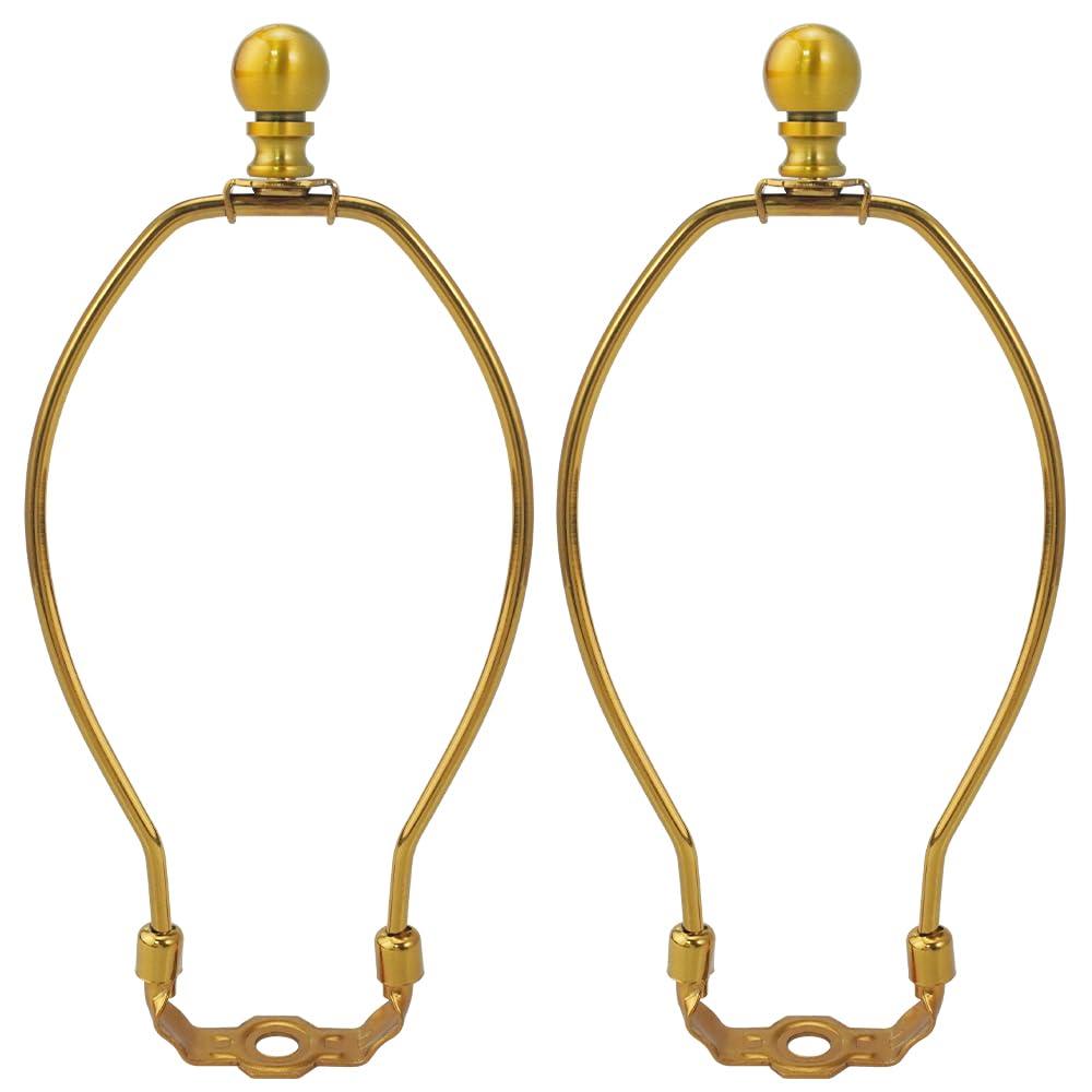 Royal Designs, Inc. Set of 2, 8 inch Polished Brass Lamp Shade Harp Holder with Lamp Finial, DIY Repair/Replacement, Heavy Duty, for Table/Floor Lamps