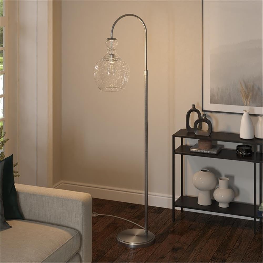 Henn&Hart 12" Brushed Nickel Finish Metal/Glass Floor Lamp