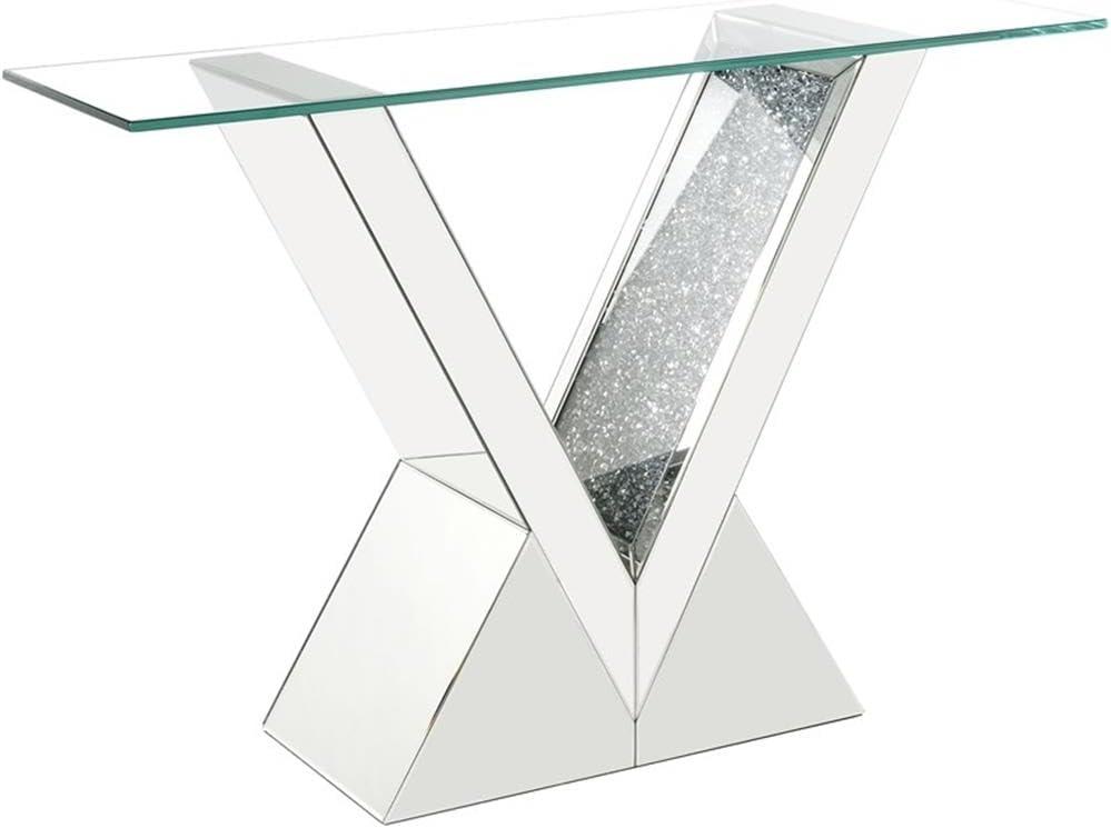 Zoomie Kids Buren Glam 47"L Console Table with V-Shape Base in Mirrored & Faux Diamonds