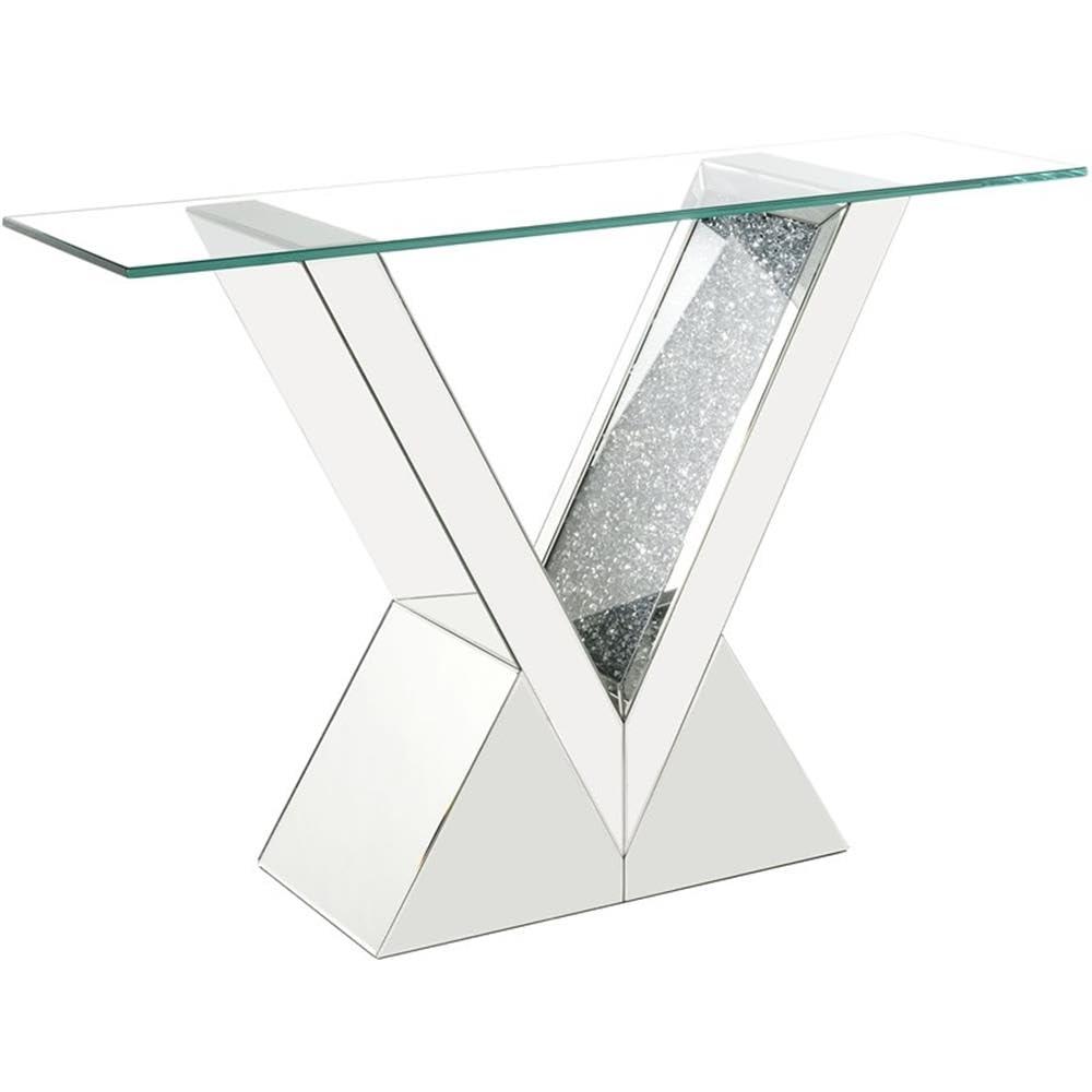 Zoomie Kids Buren Glam 47"L Console Table with V-Shape Base in Mirrored & Faux Diamonds