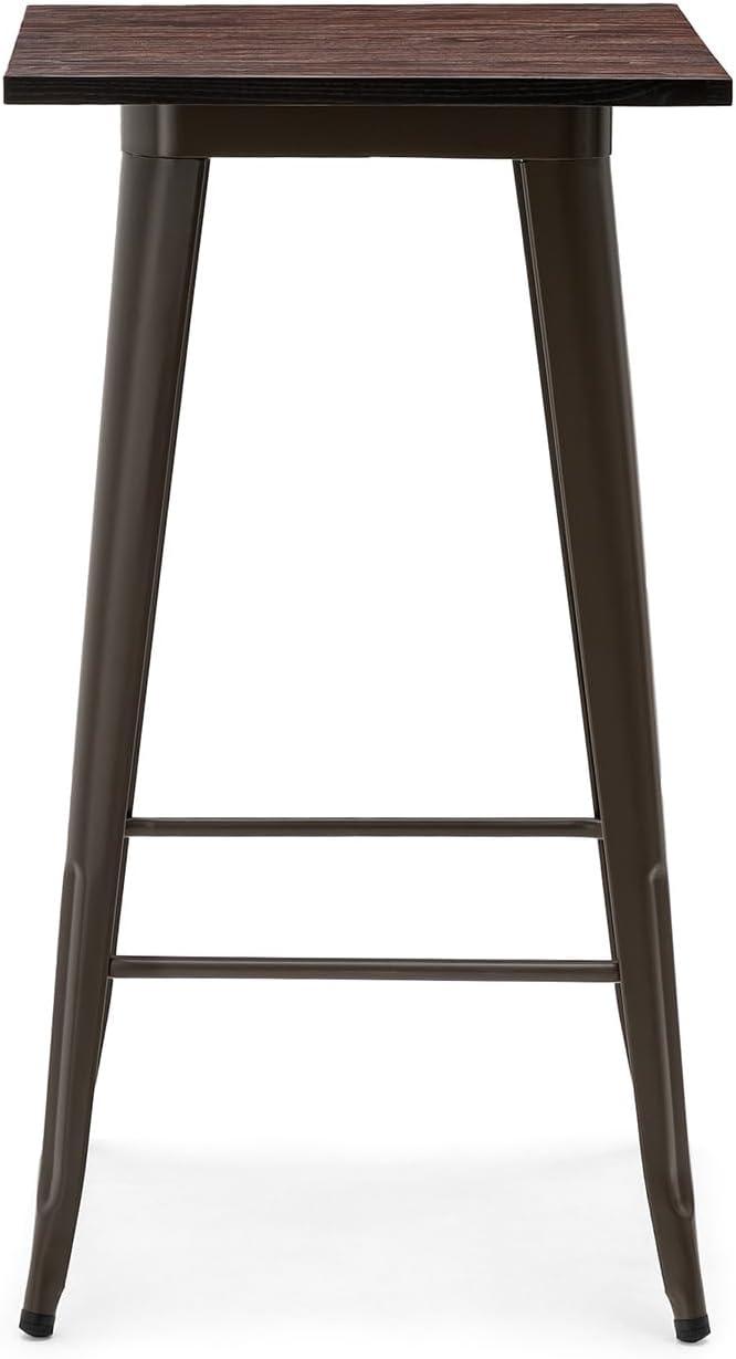 Elmwood Rustic Industrial Square Bar Table, Dark Brown, 41"