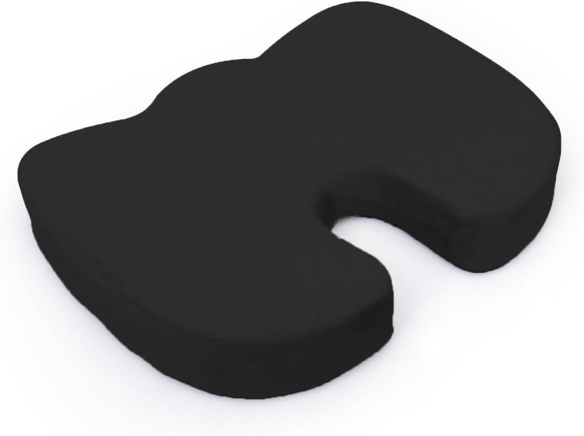Deluxe Comfort Coccyx Orthopedic Memory Foam – Tailbone Support – Great for Car or Office – Seat Cushion, Black