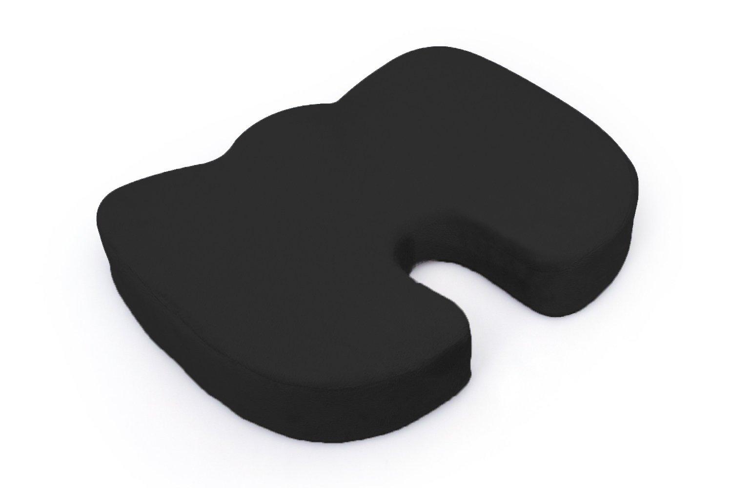 Deluxe Comfort Coccyx Orthopedic Memory Foam – Tailbone Support – Great for Car or Office – Seat Cushion, Black