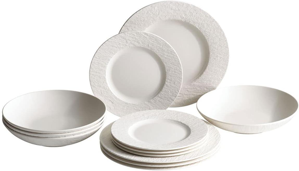 White Porcelain 12-Piece Minimalist Dinnerware Set