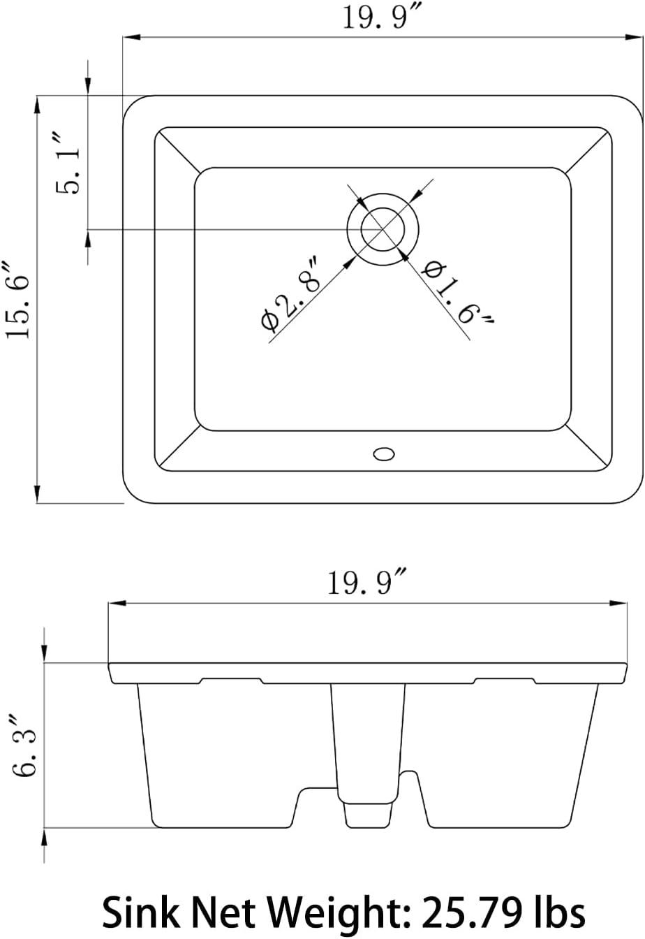 Sinber 19.9'' Ceramic Rectangular Bathroom Sink with Overflow