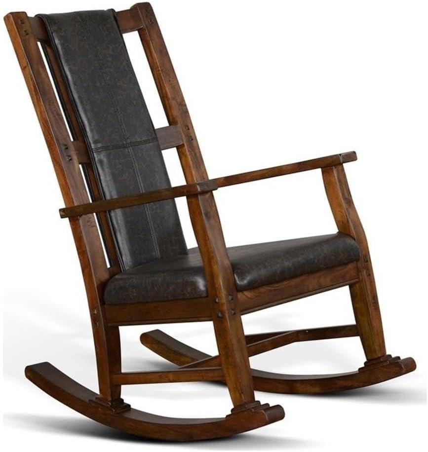 Pemberly Row Farmhouse Mahogany Wood Rocking Chair in Dark Brown