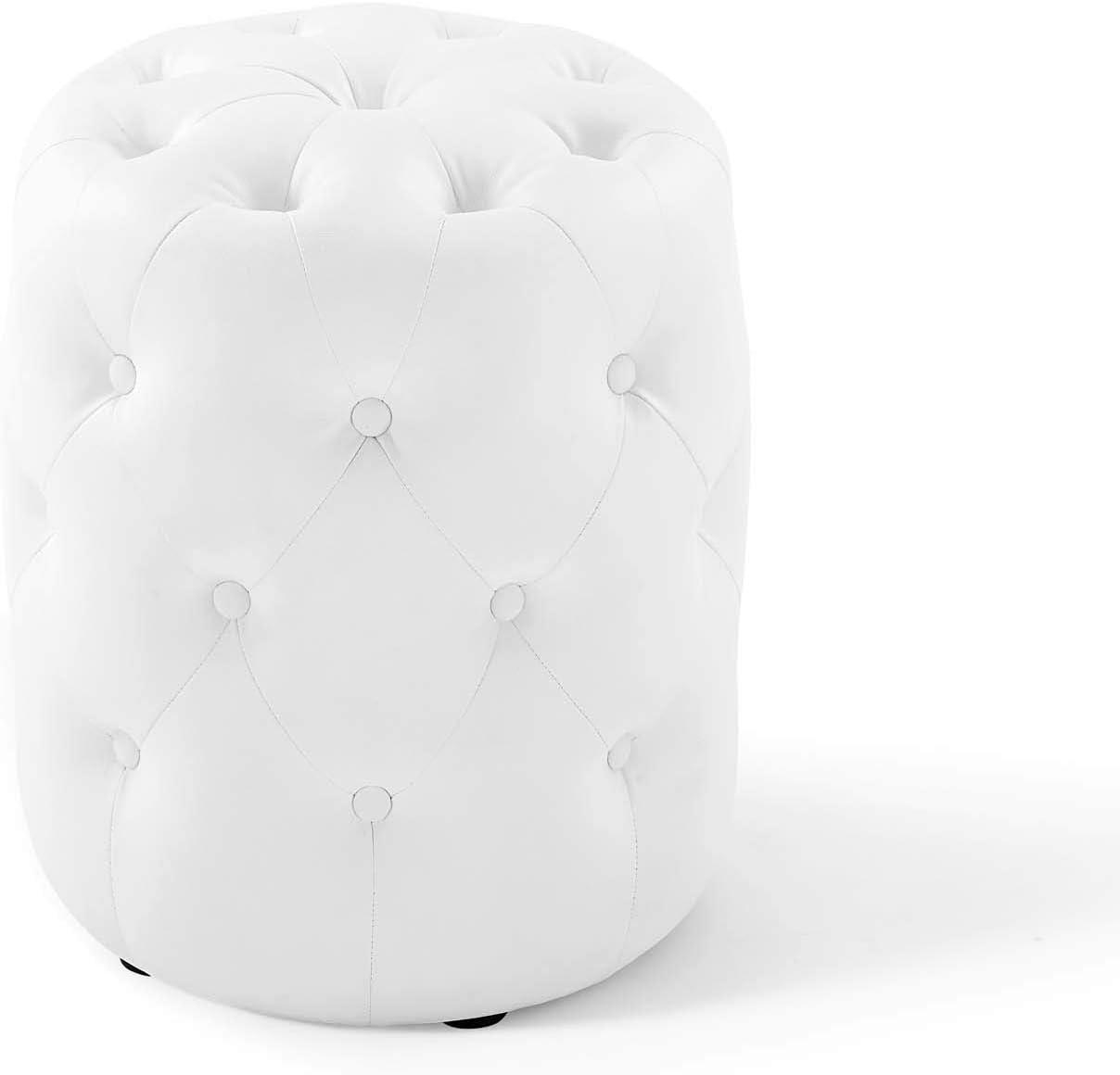 Amour Luxe Tufted Round Ottoman in Vegan White Leather