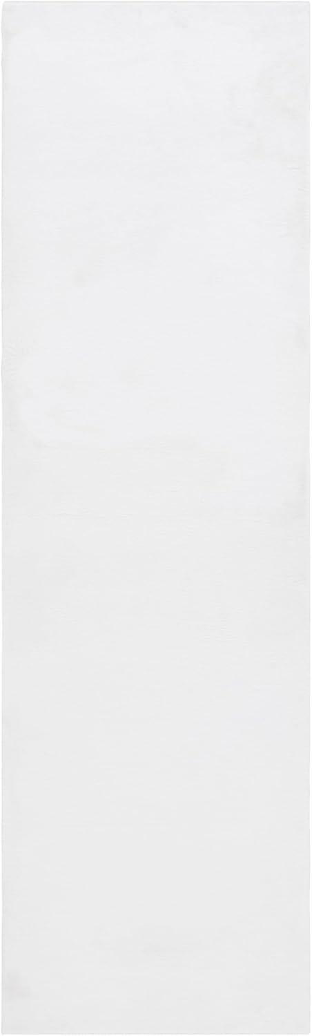 SAFAVIEH Faux Rabbit Fur Daven Solid Polyester Machine Washable Runner Rug, Ivory, 2'3" x 10'