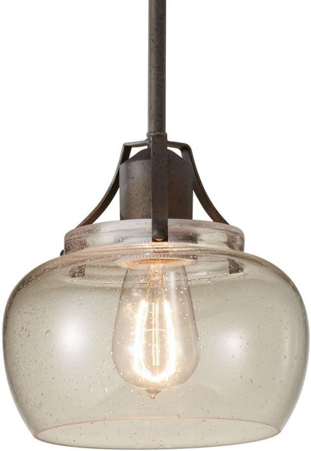 Rustic Iron Mini Pendant with Clear Seeded Glass Shade