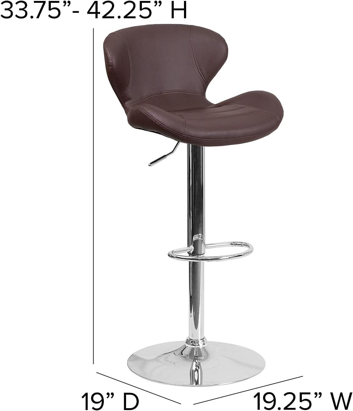 Curvaceous Brown Vinyl Adjustable Swivel Barstool with Chrome Base