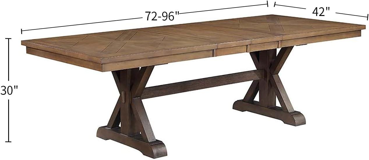 Pascaline 72-96" Dining Tables Gray Fabric, Rustic Brown and Oak - Acme Furniture