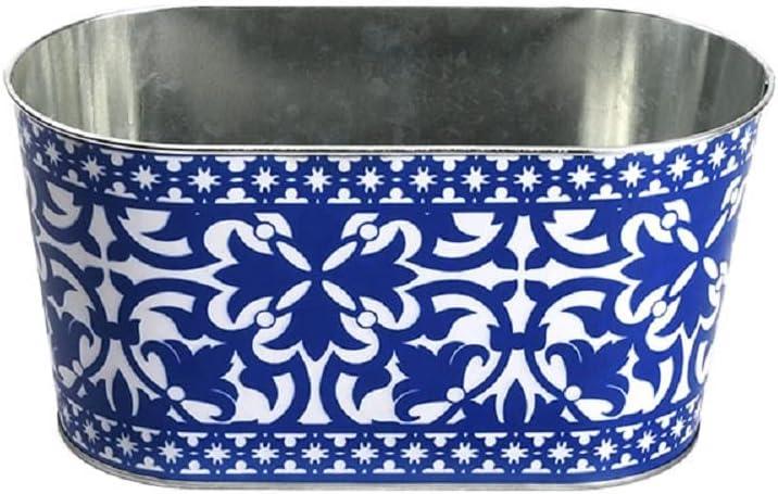 Navy and White Portuguese Style Metal Oval Planters, Set of 2