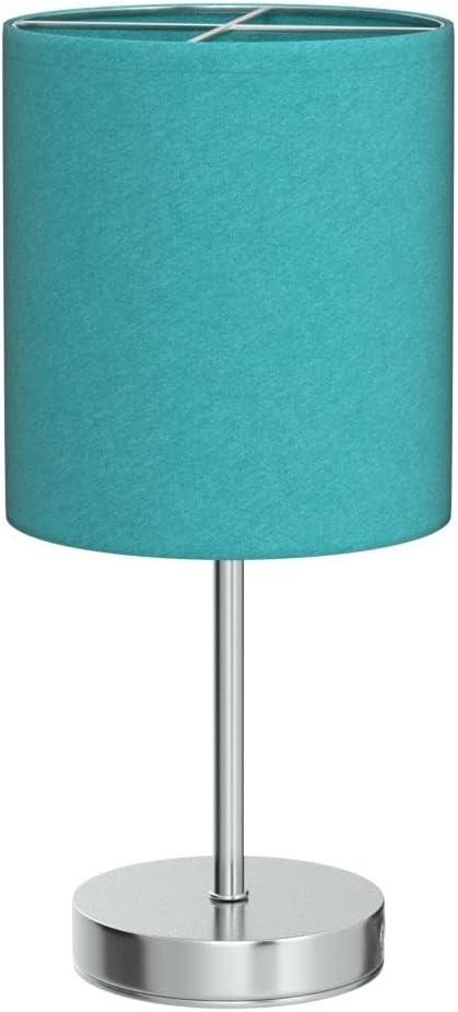 Simple Designs 11.81" 2-Pack Basic Chrome Mini Table Lamp Set with Fabric Shades, Blue