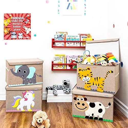 Large Beige and Gray Canvas Collapsible Toy Chest with Elephant Design