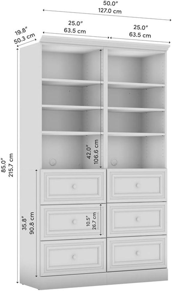 Bestar Versatile 50" White Engineered Wood Closet Organizer with Drawers