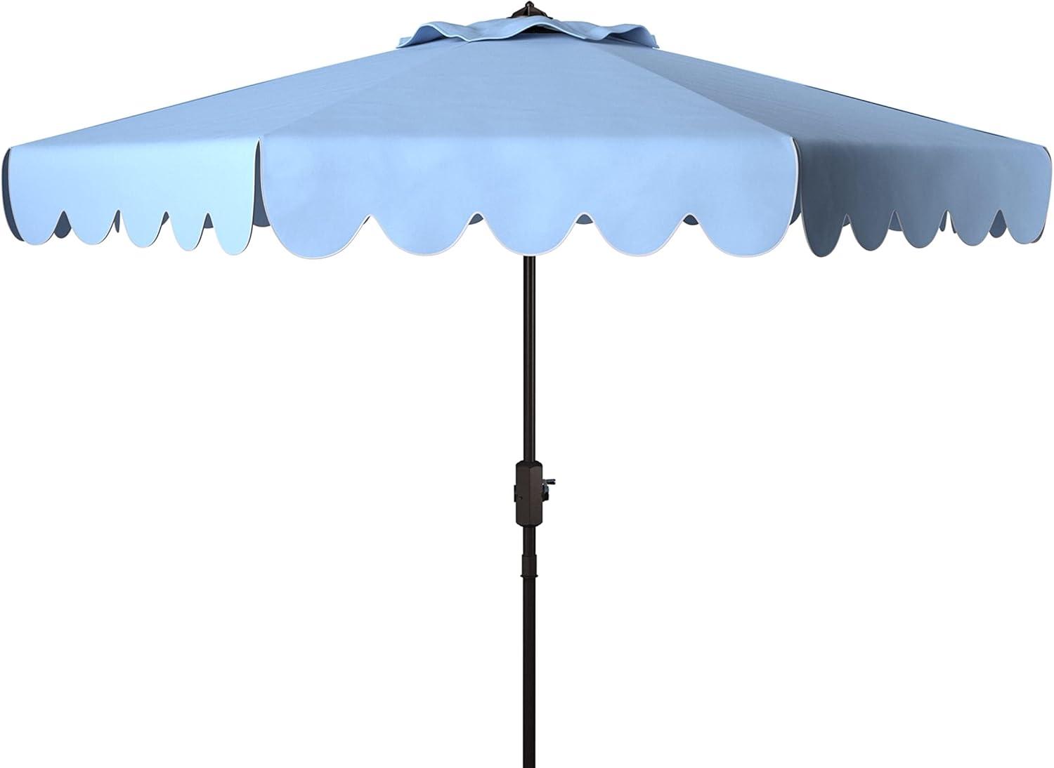 Venice Single Scallop 9Ft Crank Push Button Tilt Umbrella - PAT8010 - Baby Blue/White - Safavieh