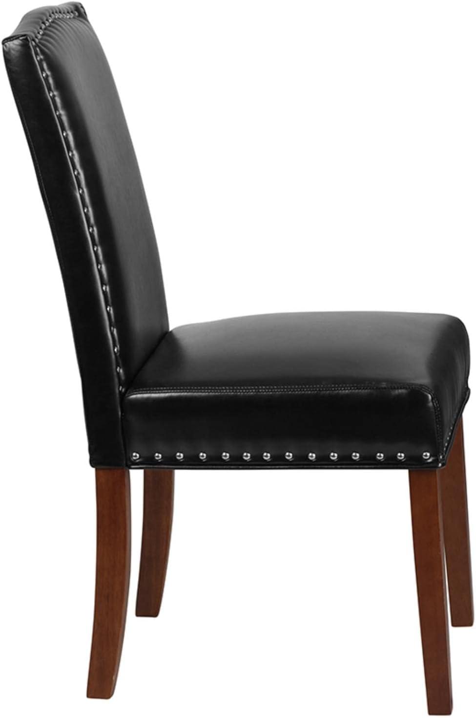 Black LeatherSoft Parsons Side Chair with Nailhead Trim