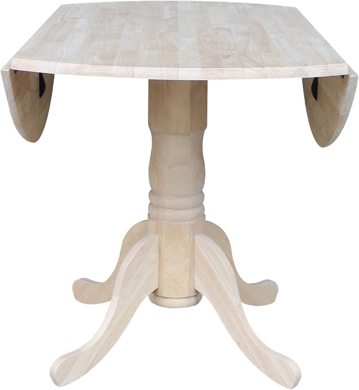 42" Mason Round Dual Dining Table Unfinished - International Concepts: Parawood, Drop Leaves