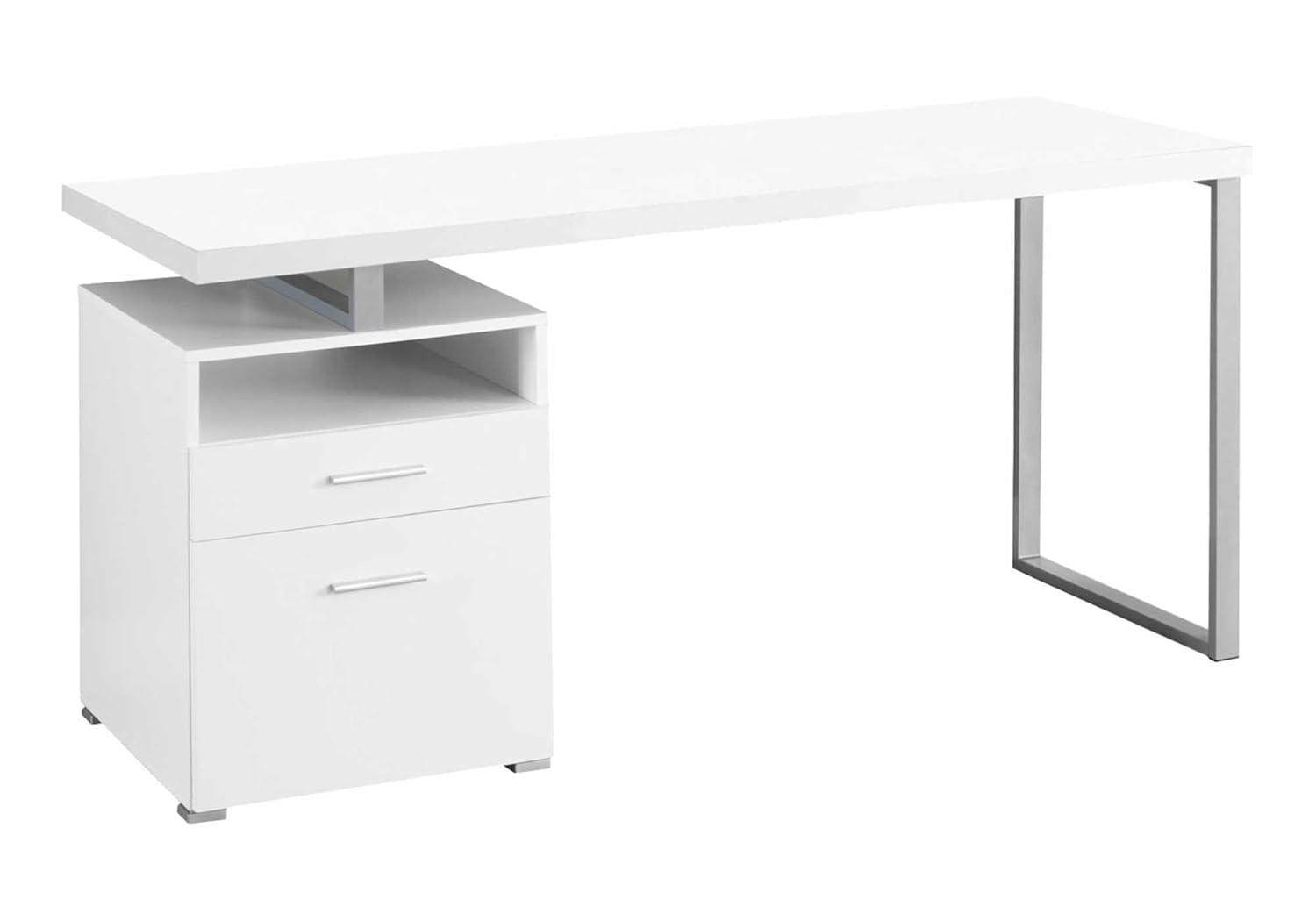 Monarch Specialties Computer Desk, Home Office, Laptop, Storage Drawers, 60"L, Work, White Laminate