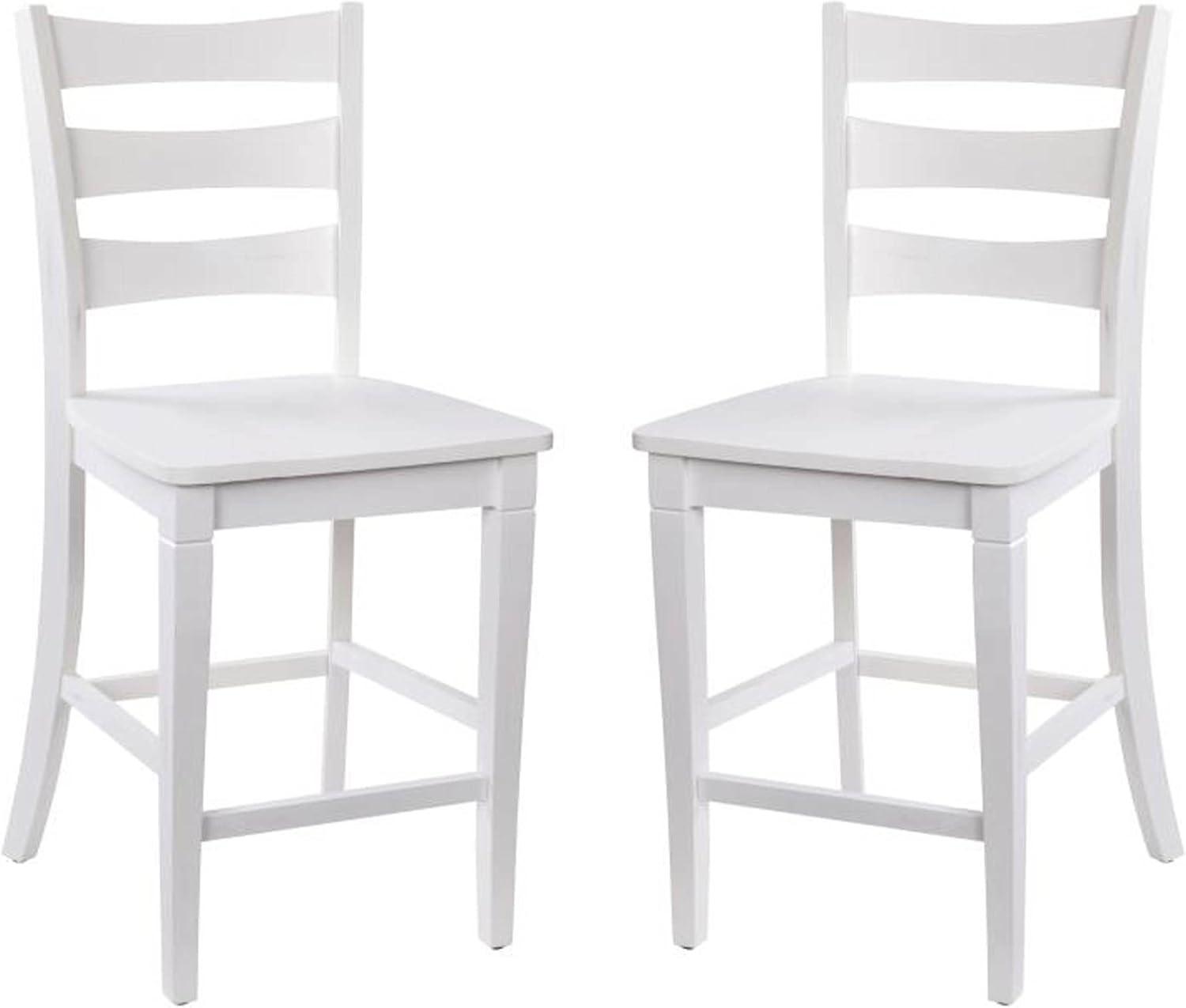 White Wooden Ladderback Counter Height Chairs, Set of 2