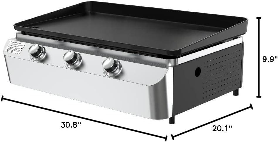 Stainless Steel 3-Burner Propane Gas Tabletop Griddle