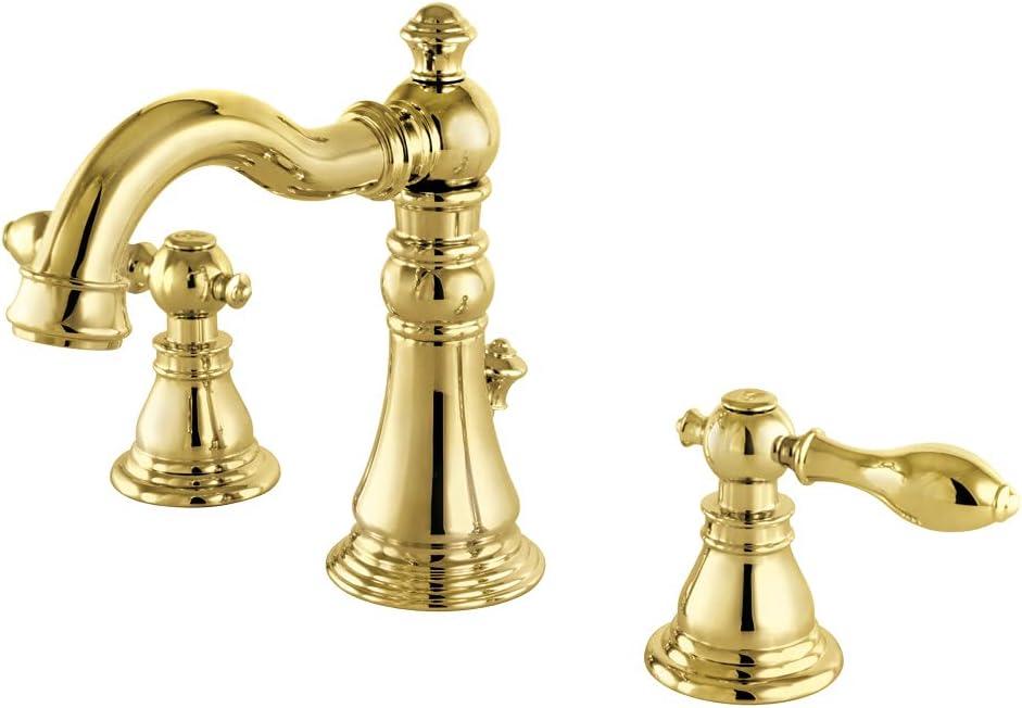 Kingston Brass American Classic Two-Handle 3-Hole Deck Mount Widespread Bathroom Faucet with Pop-Up Drain