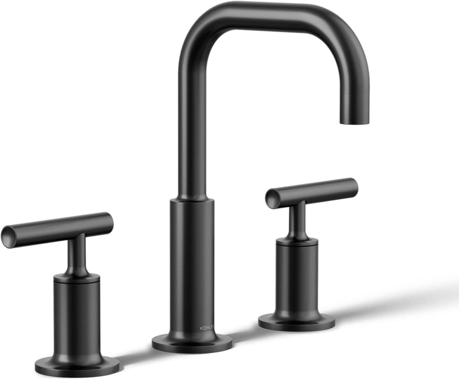 Purist® Widespread Faucet with Drain Assembly Low Lever Handles and Low Gooseneck Spout