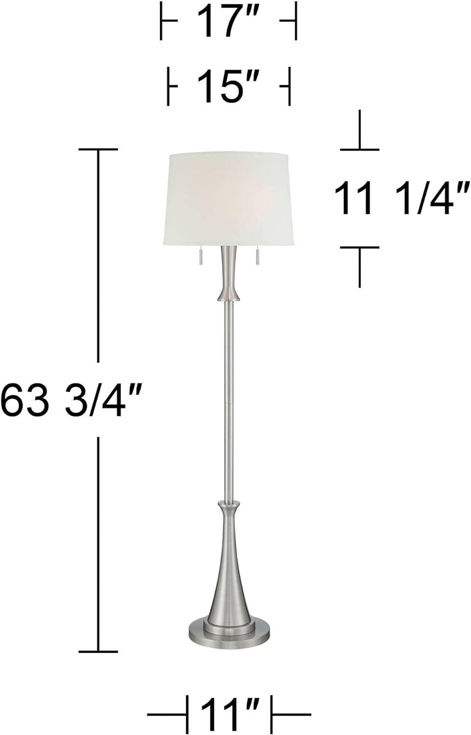 360 Lighting Karl Modern Floor Lamp Standing 63 3/4" Tall Brushed Nickel Metal White Tapered Drum Shade for Living Room House Bedroom Office Family