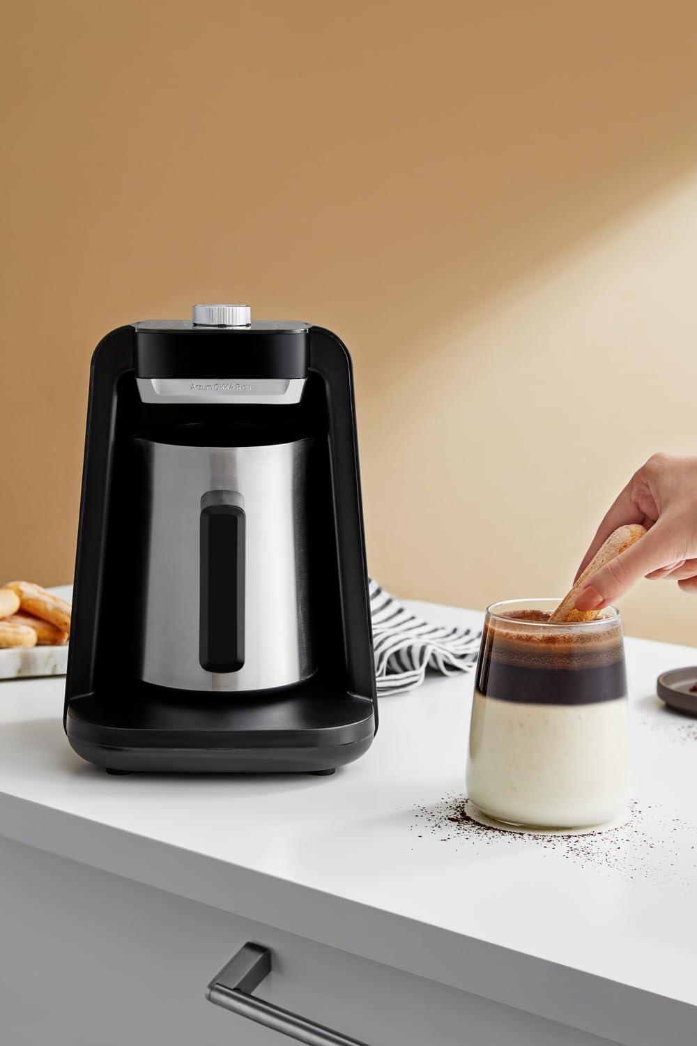 Arzum Okka Rich Spin Pro Turkish Coffee And Hot Beverage Maker, Velvetiser, Milk Frother, 120v, 5 Cups, Stainless Steel Cooking Pot