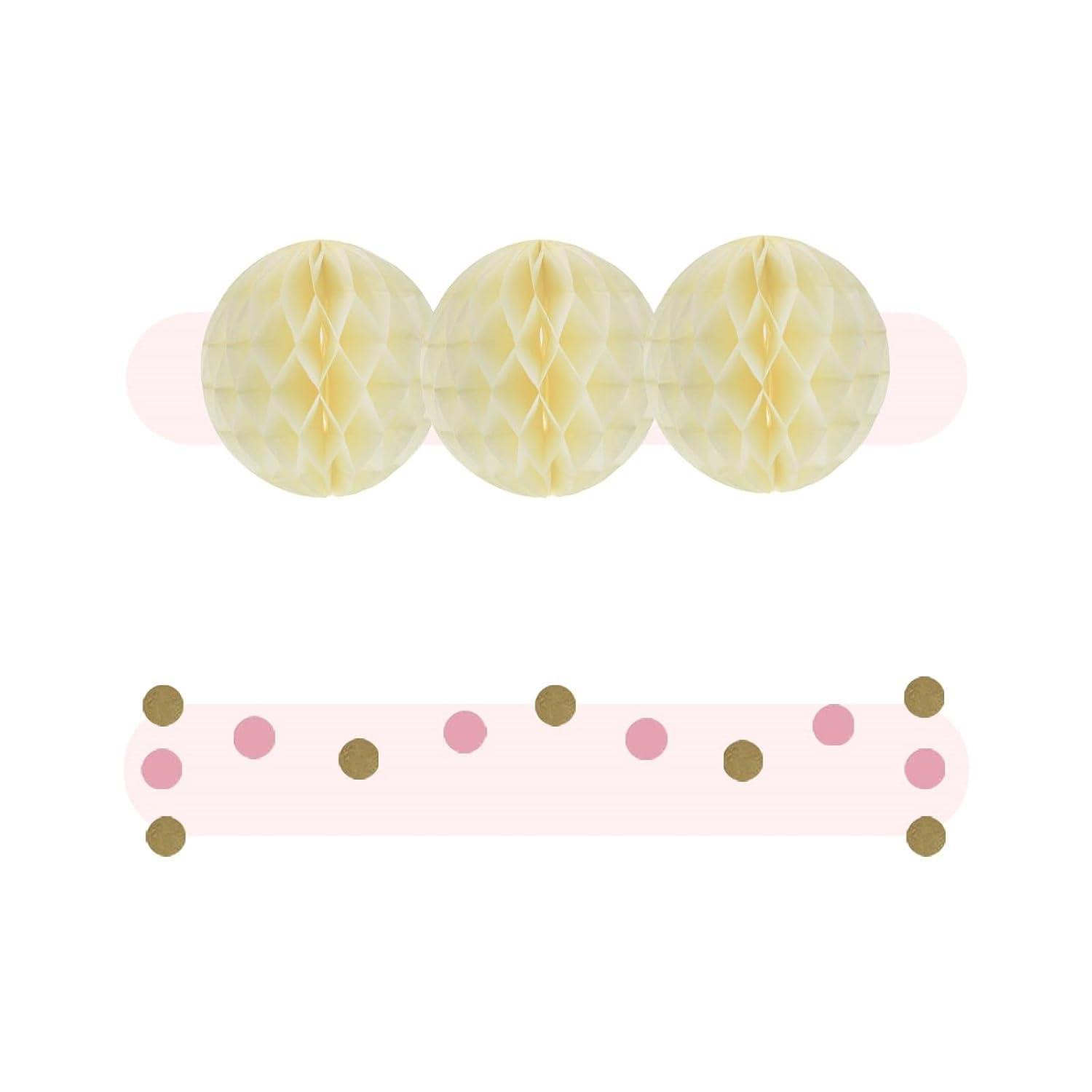 EpiqueOne 22pc Pink, Gold, and Ivory Decorative Party Decoration Kit with Paper Pom Poms and Lanterns