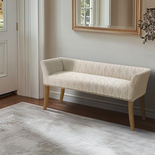 Madera Accent Bench Taupe: Madison Park, Rectangle, Nailhead Trim, Polyester Upholstery, Wood Legs