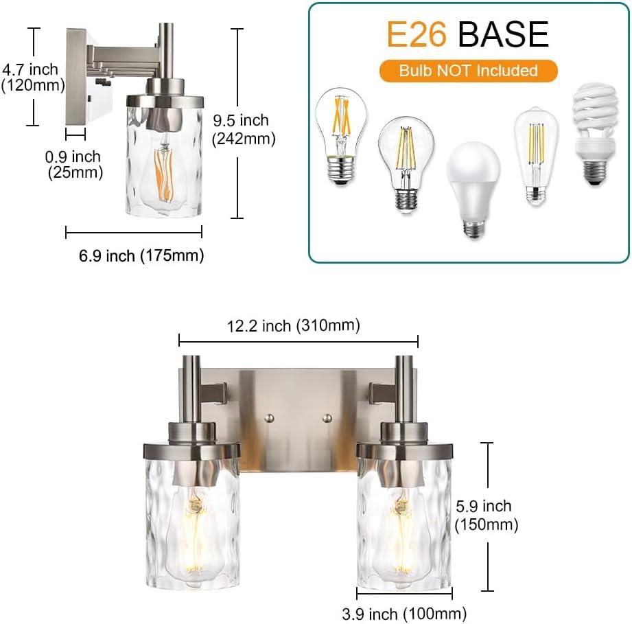 BONLICHT Transitional Vanity Lighting Fixtures Brushed Nickel with Clear Hammered Glass Shade,Farmhouse 5 Light Bathroom Lights Wall Sconces Contemporary Indoor Wall Mount Lights for Kitchen Sink