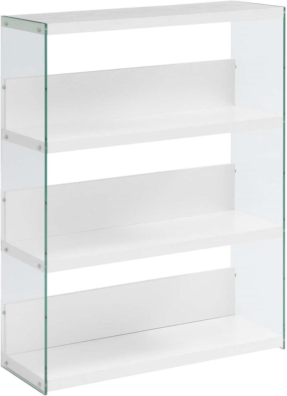 White Wood and Glass 4-Tier Wide Bookcase