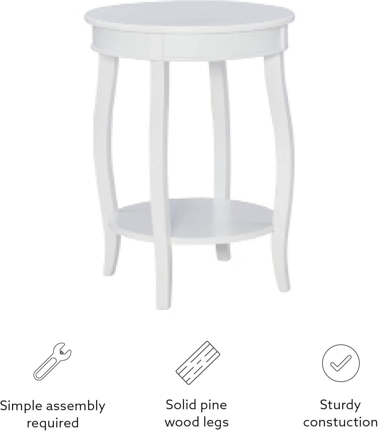 Linon Wren Round Wood End Table with Shelf in White