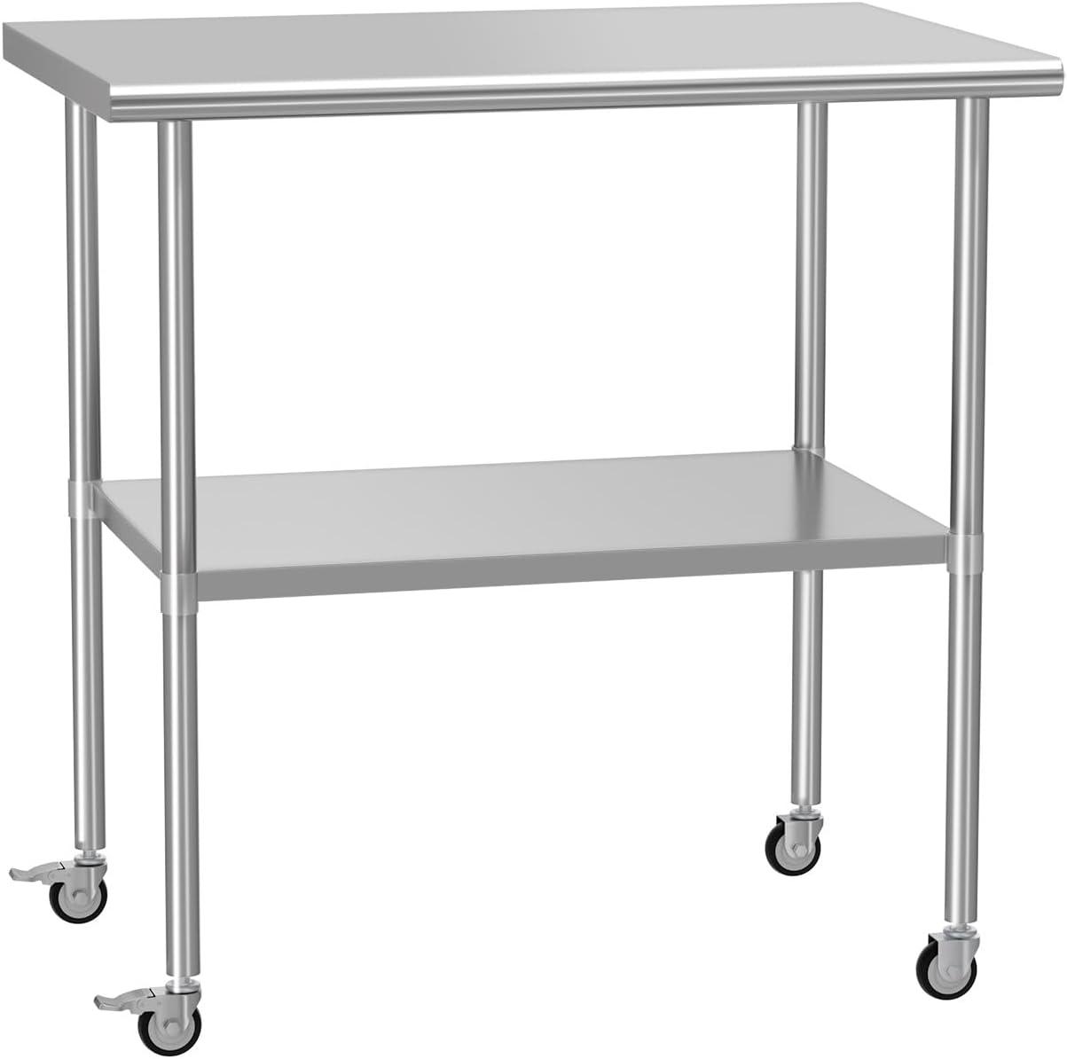 Stainless Steel Kitchen Work Prep Table Commercial Workbench With Wheels