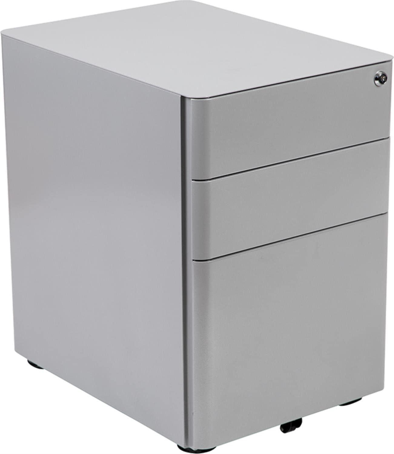 Flash Furniture Modern 3-Drawer Mobile Locking Filing Cabinet with Anti-Tilt Mechanism and Hanging Drawer for Legal & Letter Files