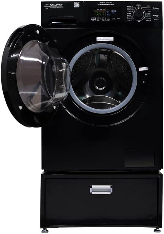 Equator Advanced Appliances All-in-one Washer Dryer Ventless FULLY BUILTIN 0-CLEARANCE 1.62cf/15lbs 110V 1400RPM with Pedestal EZ 4700 C + PDL 4455 Black