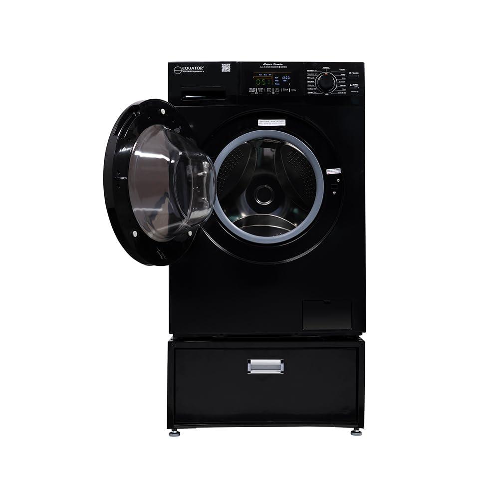 Equator Advanced Appliances All-in-one Washer Dryer Ventless FULLY BUILTIN 0-CLEARANCE 1.62cf/15lbs 110V 1400RPM with Pedestal EZ 4700 C + PDL 4455 Black
