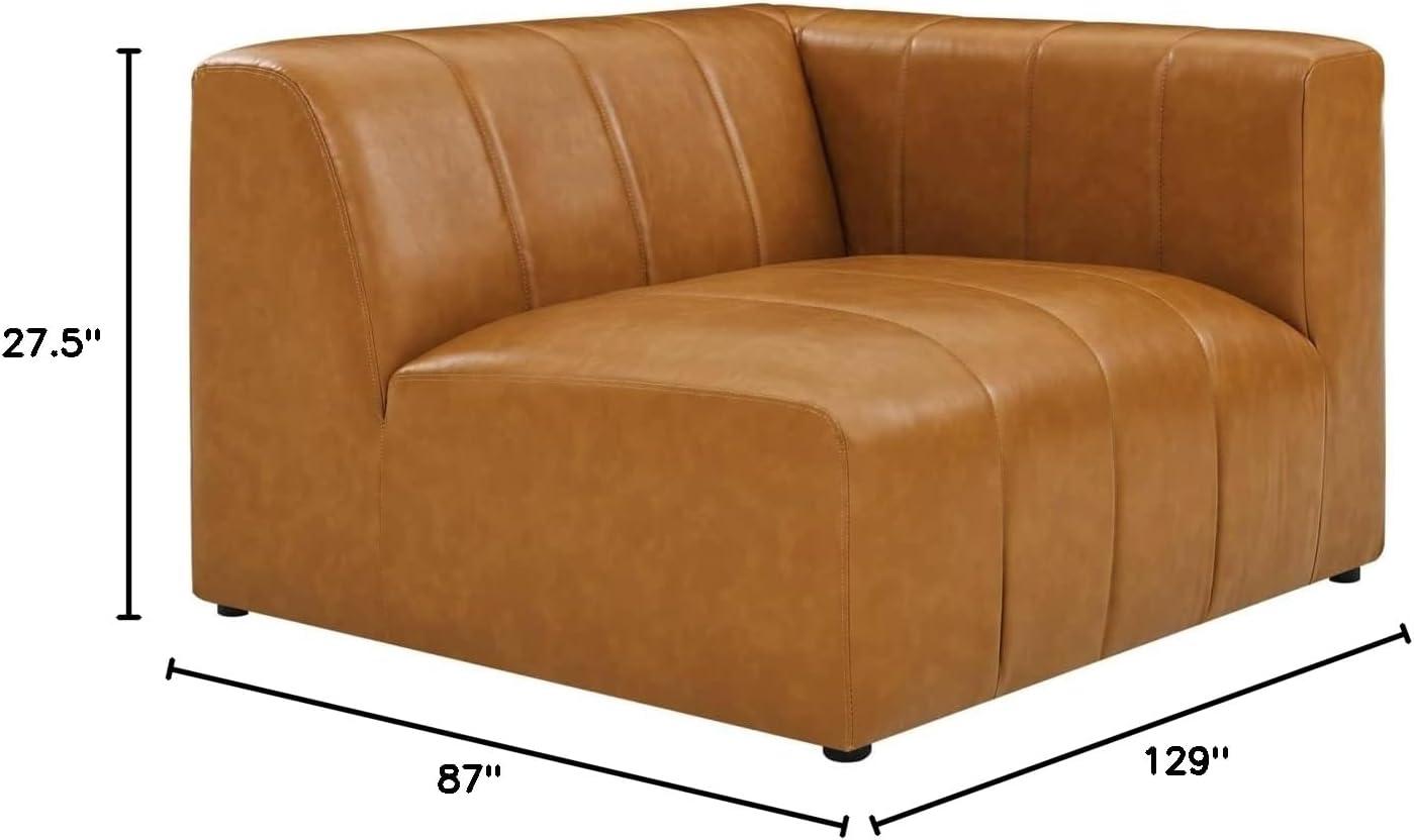 Tan Tufted Faux Leather 4-Piece Sectional Sofa with Ottoman