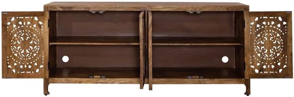 Marisol 74" Brown Mango Wood 4-Door TV Stand