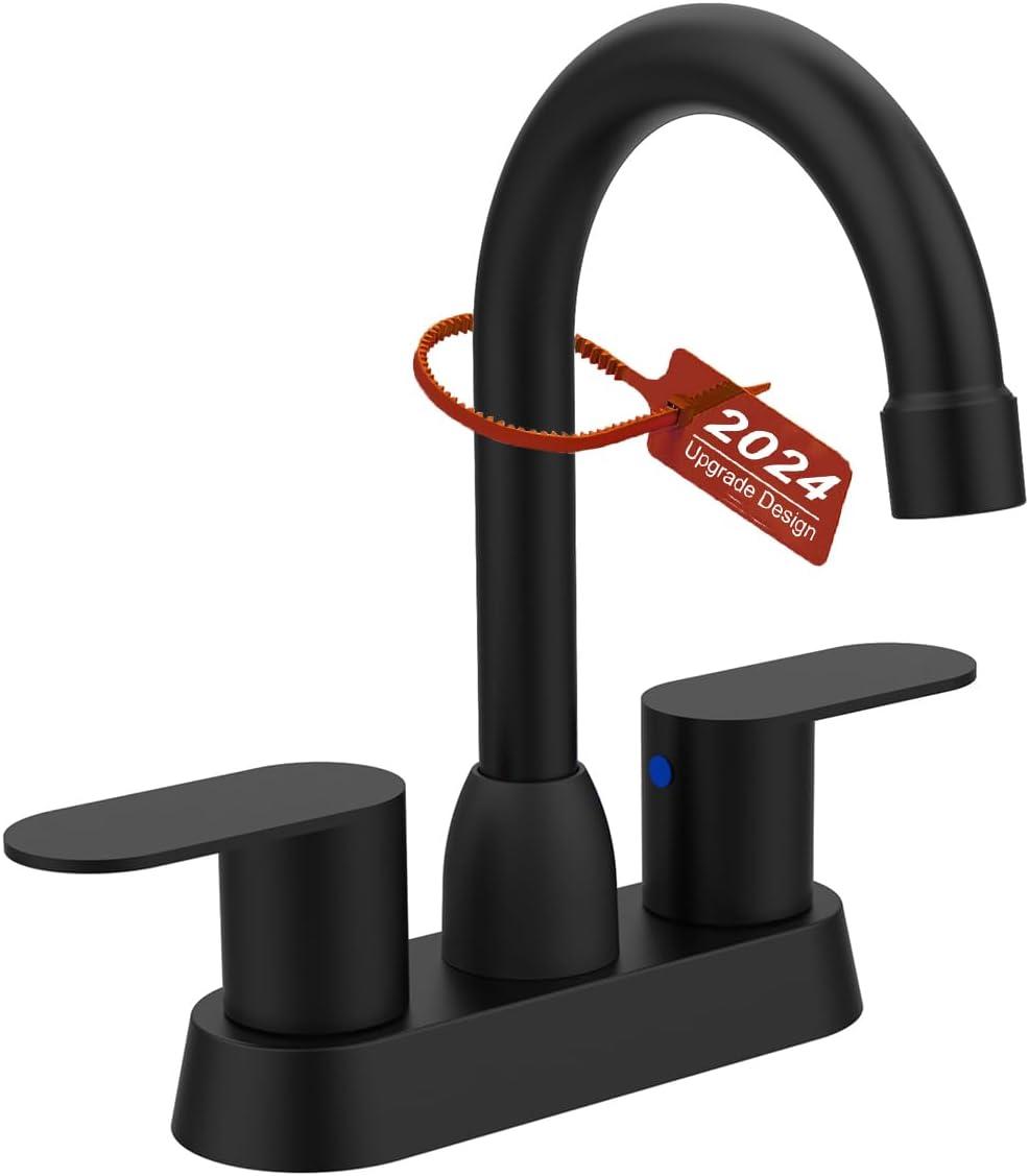 Matte Black Stainless Steel Double Handle High Arc Bathroom Faucet