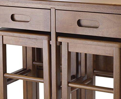 3pc Suzanne Space Saver Drop Leaf Dining Set Teak - Winsome: Compact, Storage Drawers & 2 Stools