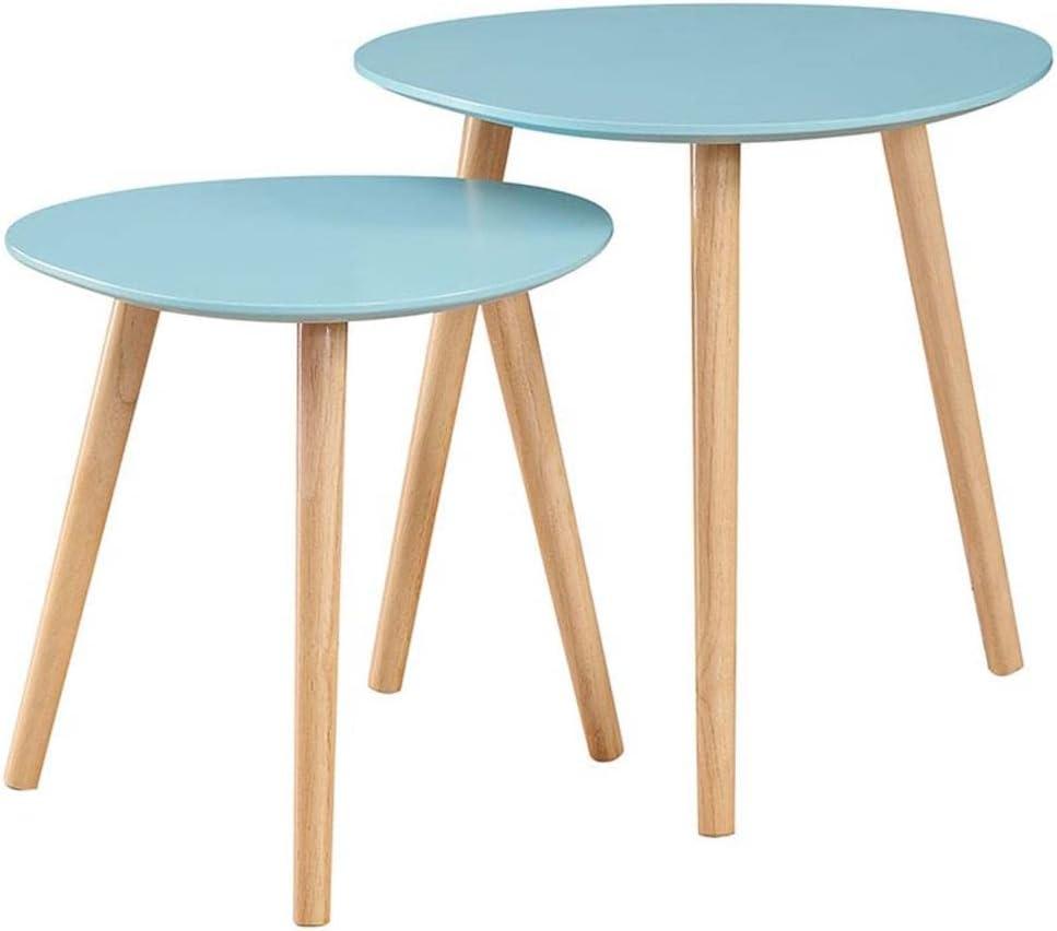 Sea Foam & Light Oak Mid-Century Nesting End Tables Set