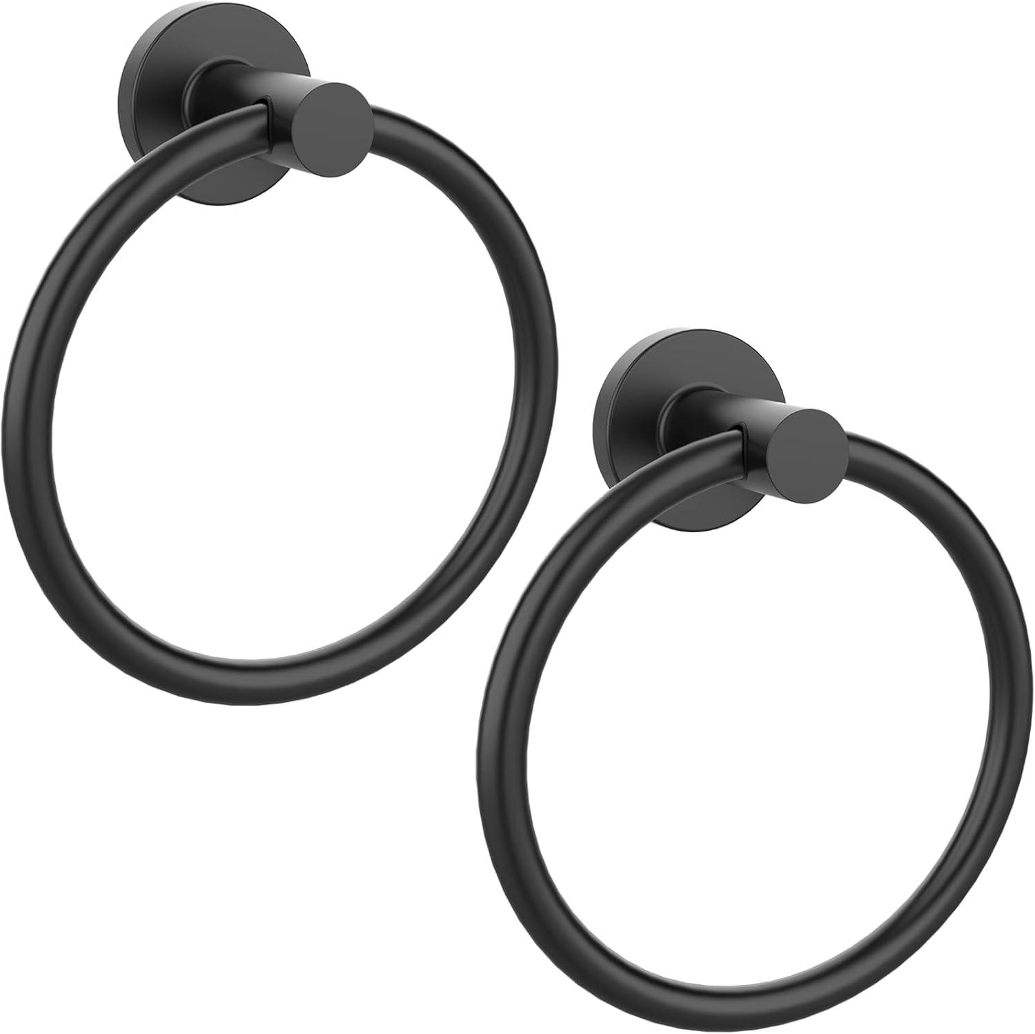 Stainless Steel Towel Ring Set of 2, Rust-Resistant Sus304, Perfect for Bathroom, Kitchen, Living Room, Matte Black Finish