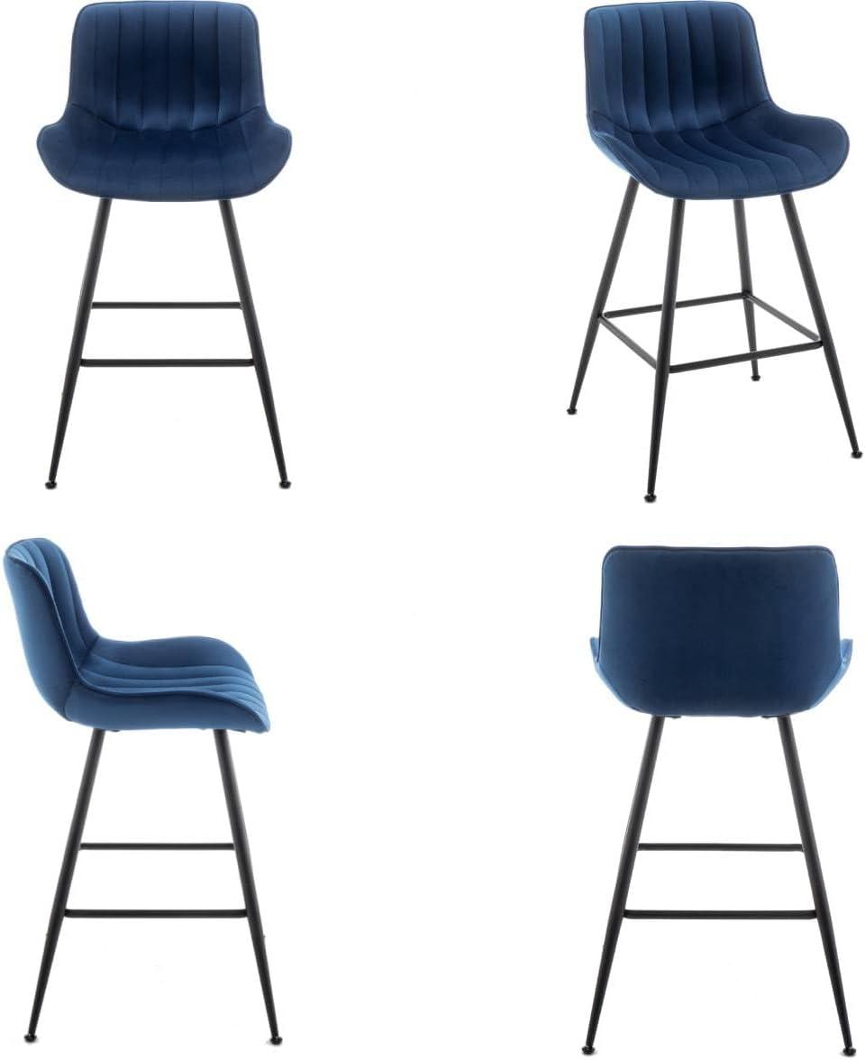 Bar Stools Set of 2 - Luxury Bar Stools Counter Height Bar Stools 24 Inch Seat Height Upholstered Velvet Barstools Blue Bar Stools for Kitchen Island, Home Bar, Bar Pub (Blue).