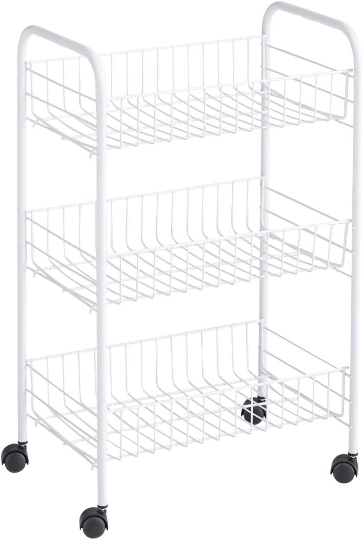 Rubbermaid Freestanding 3-Shelf Metal Wheeled Storage Cart, White. For Laundry and Closet Organization. Great for tight spaces