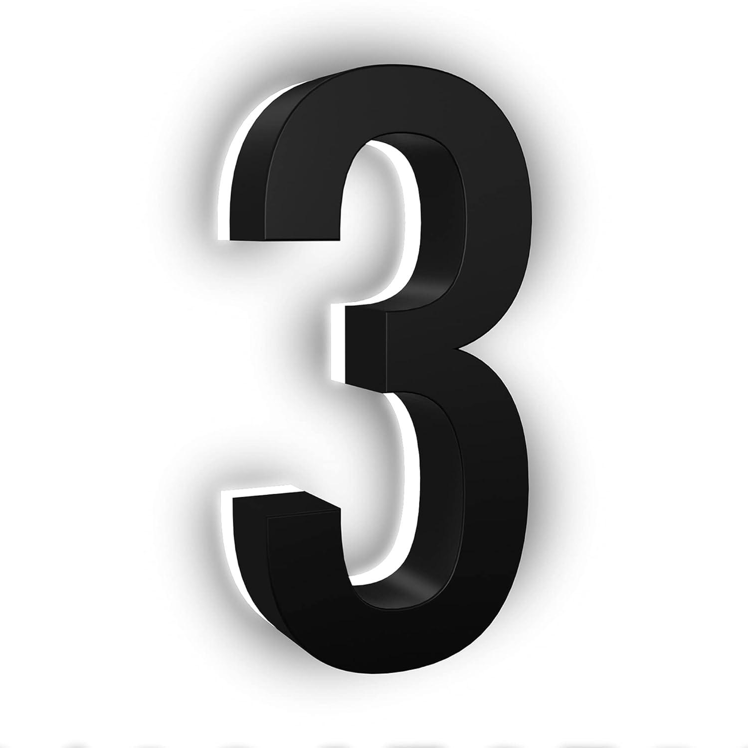 5 Inch Backlit LED House Number - Modern Stainless Steel Address Number with 6000K White Light, Acrylic Backing - 12V Powered, Mounting Plate Sold Separately - Black (Number 3)