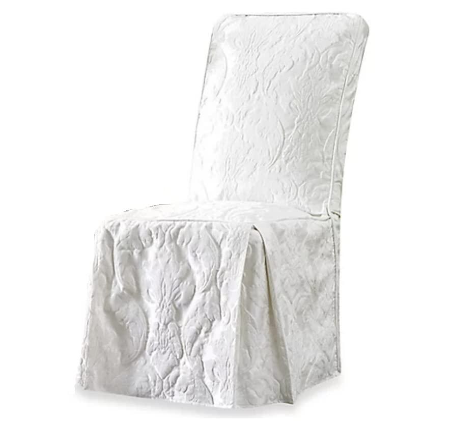 SureFit Matelasse Damasco Funda Larga para Silla de Comedor, Funda para Muebles para Silla de Comedor, Lavable a Máquina, Blanco